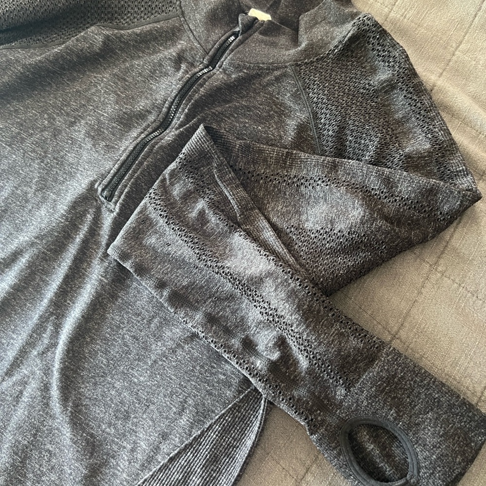 Fabletics Gray Quarter-Zip Pullover With Thumb Ho… - image 3
